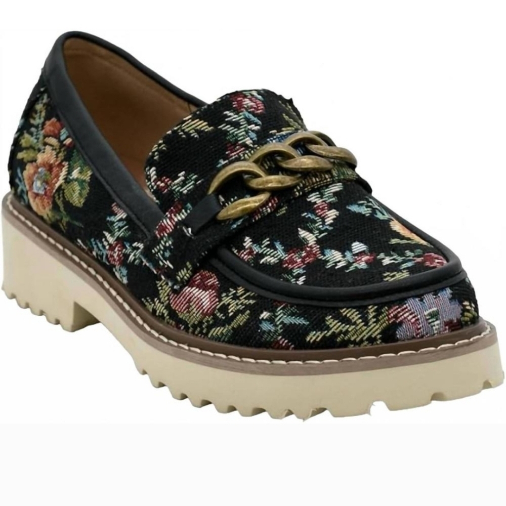 Corkys Literally Black Brocade Floral Loafers New - Picture 3 of 3